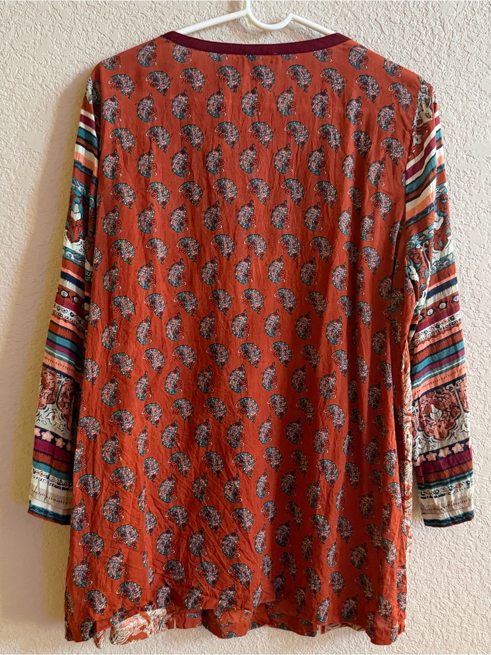 Lucky Brand Top Women XL Colorful Paisley Stripe 3/4 Sleeve Boho Granola Earthy - Picture 9 of 10